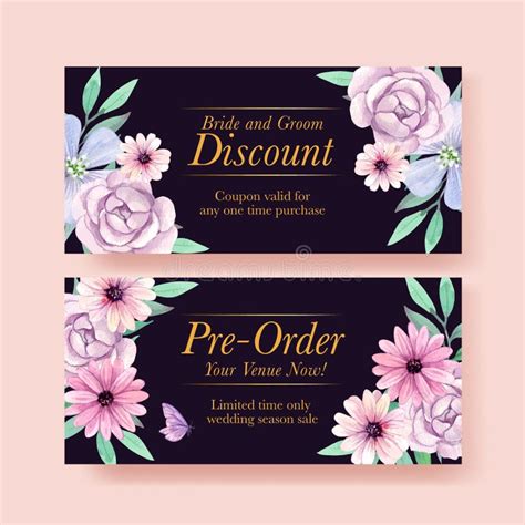 Voucher Template With Peri Spring Flower Conceptwatercolor Style Stock