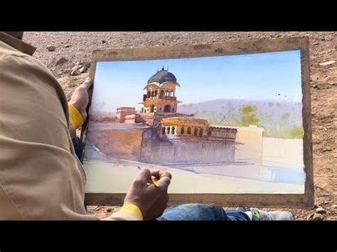 Watercolour Landscape Painting Sikhar Burj Bundi Rajasthan