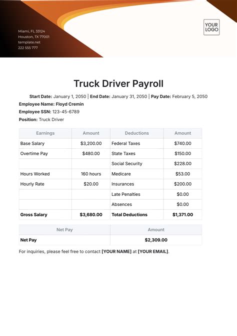 Free Truck Driver Payroll Template Edit Online And Download