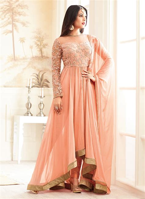 Buy Peach Anarkali Suit In Stock