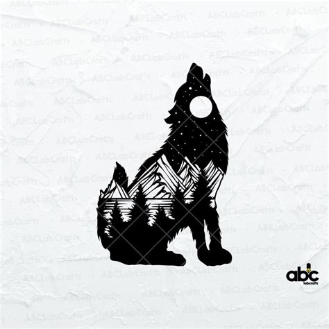 Howling Wolf Svg File Mountain Wolf Svg Pine Forest Svg Etsy