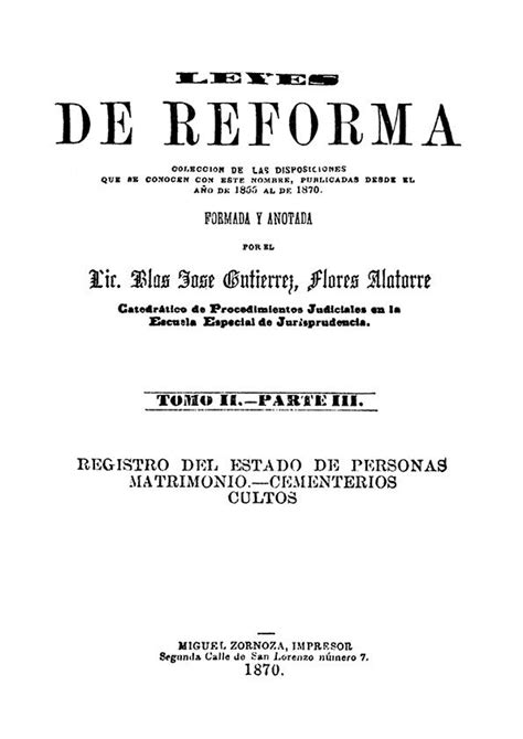 Leyes De Reforma Colección De Las Disposiciones Que Se Conocen Con