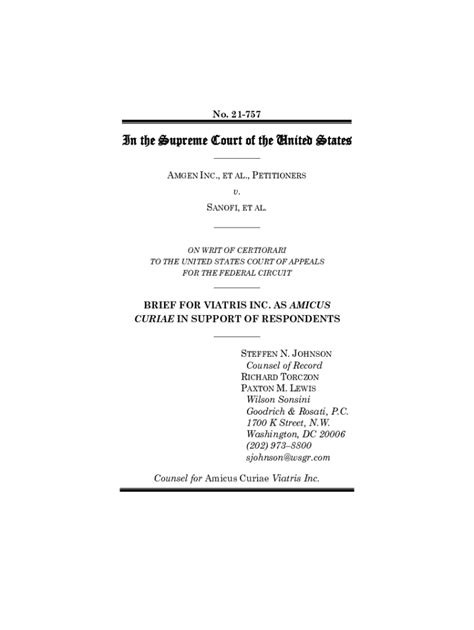 Fillable Online Supreme Court Grants Cert In Amgen V Sanofi On Fax