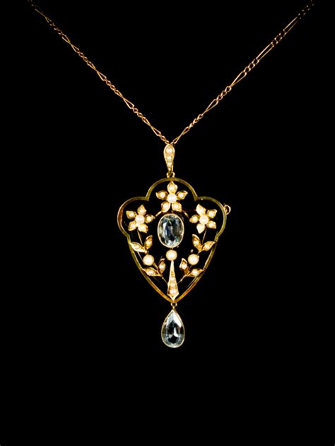 Edwardian 15ct Gold Aquamarine And Pearl Lavalier Pendant Brooch