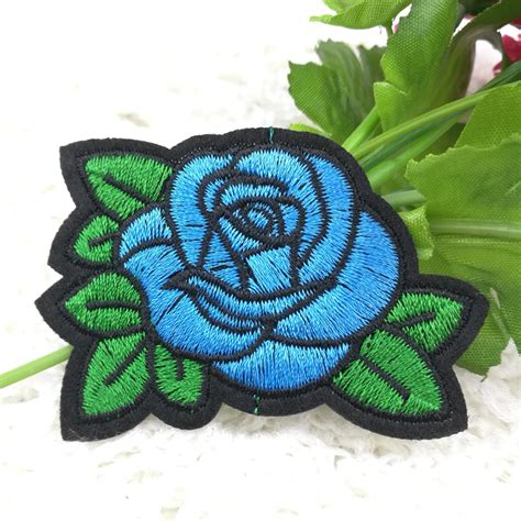 1pcs Patches Blue Flower Embroidered Patch 3d Applique Diy Sewing Repair Accessories Fabric