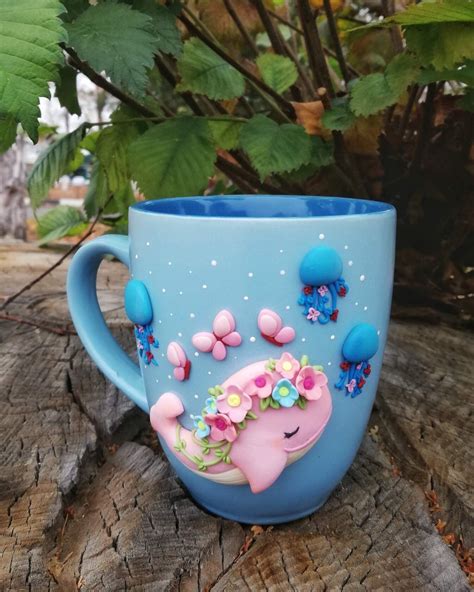 Кружка из полимерной глины "Весенний кит" | Mugs, Glassware, Tableware