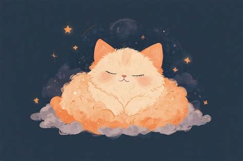 Gato Durmiendo En La Nube Con La Luna En El Fondo Ilustración Para Niños Diseño De Portadas De