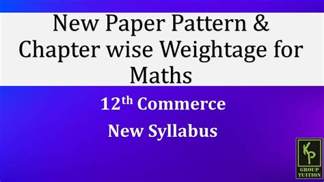 New Paper Pattern And Chapter Wise Weightage For Maths 12 Commerce