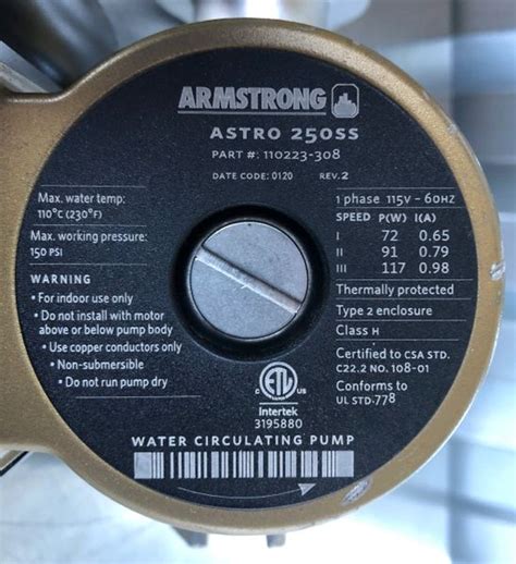 Armstrong 110223 308 Circulator Pump Stainless Steel Astro 250ss New