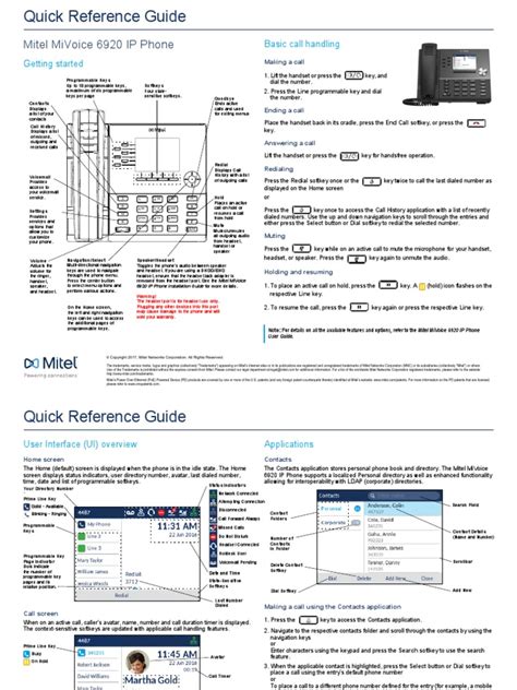 Mitel Mivoice 6920 Ip Phone Quick Reference Guide Pdf Voicemail