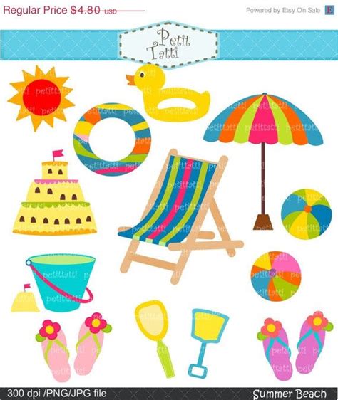 On Sale Summer Beach Clip Art Digital Clip Art Sun Sea Sand Clip Art