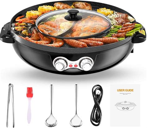 Hot Pot With Grill W In Electric Hot Pot Grill Cooker With Dual Temperature Control For