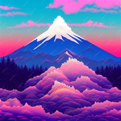 Premium Photo Vaporwave Snowy Mountain Landscape Synthwave Illustration