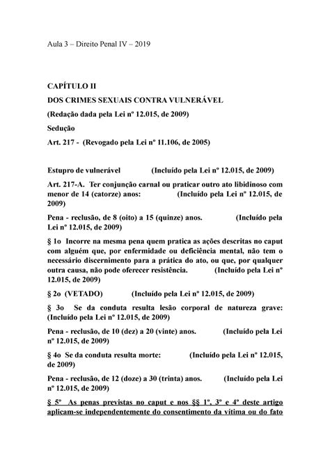 Aula De Direito Penal Anotações Aula 3 Direito Penal Iv 2019