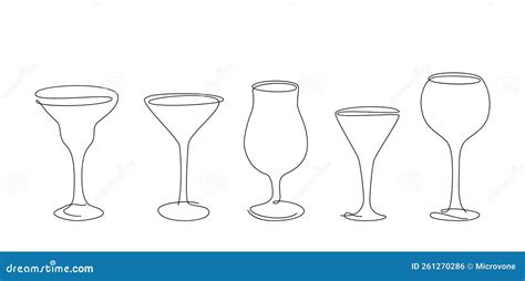 Simple One Line Cocktail Glasses Continuous Lines Wine Martini