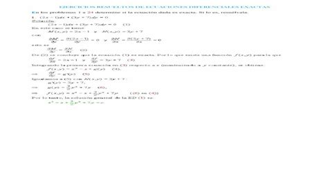 Ejercicios Resueltos De Ecuaciones Diferenciales Exactas [pdf Document]