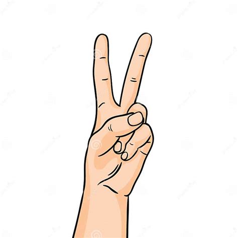 The Gesture Of Victory In Line Art Hand Showing Forefinger And Middle