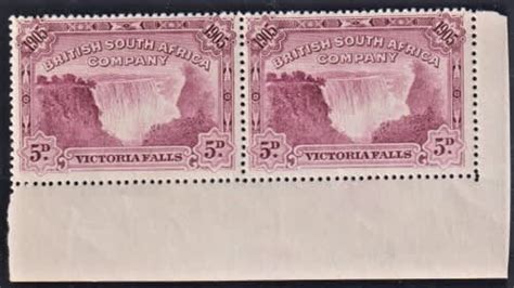 British South African Company RHODESIA 1905 VICTORIA FALLS 5d PAIR