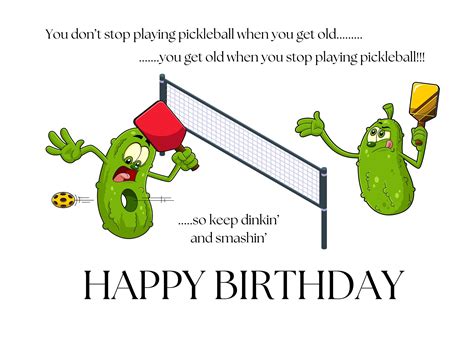 Printable Happy Birthday Card For Pickle Ball Friend Humorous Birthday