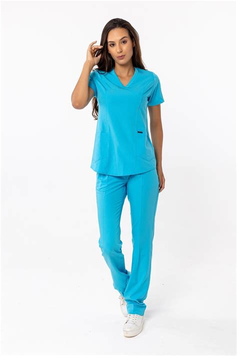 Comfortable Turquoise Blue Scrub Set Nurse Uniform Elasticated Doctor Dentist Rn Msn Dpt Scrub