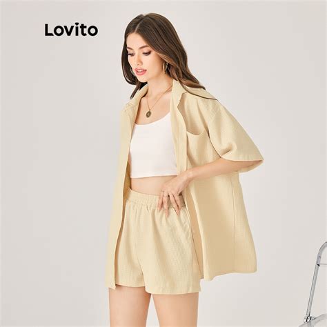 Lovito Casual Conjunto Feminino Liso De Shorts Bolso L Ed