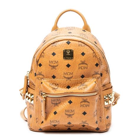 MCM Mini Side Stud Stark Backpack In Cognac Visetos Coated Canvas Grailed