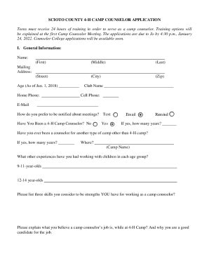 Fillable Online OHIO 4 H CAMP COUNSELOR APPLICATION FORM Fax Email