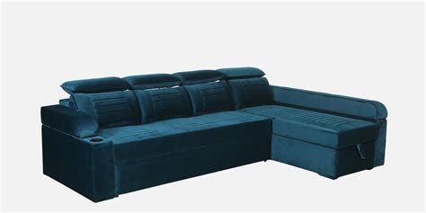 Buy Cameo Lhs Velvet Pull Out Sofa Cum Bed In Teal Blue Colour With