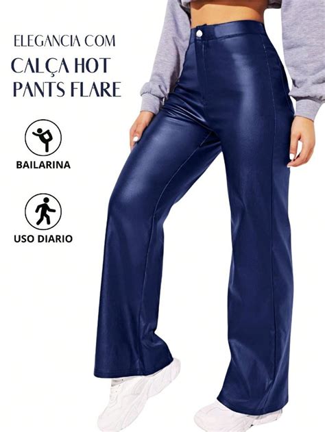 Cal A Hot Pants Flare Em Cirr Bolsos E Z Per Cintura Alta Conforto Dia A Dia Elegante