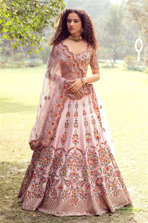 Buy Pink Raw Silk And Organza Embroidery Resham Srinagar Bridal Lehenga