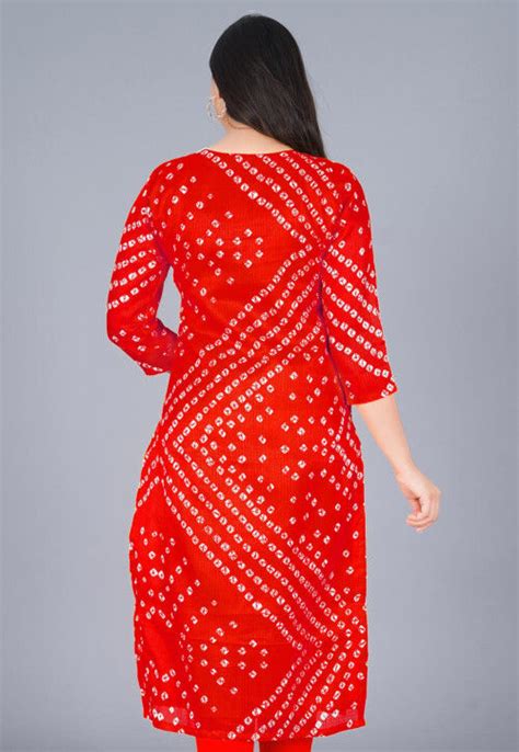 Buy Bandhej Printed Kota Silk Straight Kurta In Red Online Tjw2162 Utsav Fashion