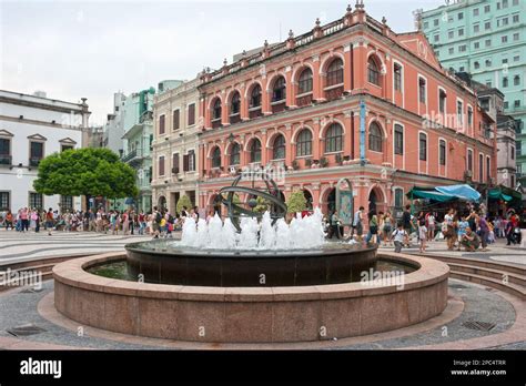 Macau, China - August 16, 2007: Fountain at the entrance of the Senado square opposite the ...