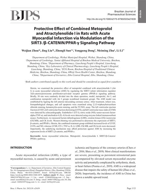 PDF Protective Effect Of Combined Metoprolol And Atractylenolide I In