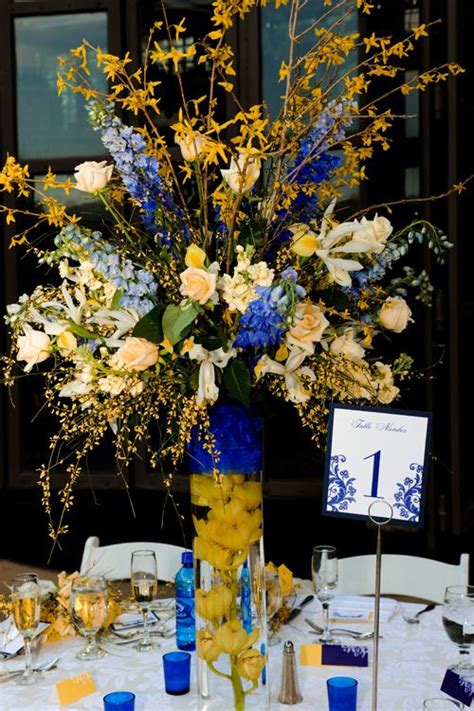 Blue And Yellow Centerpiece For This Outdoor Wedding At Callaway Gardens