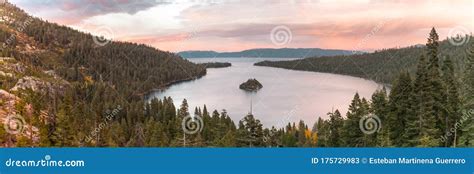 Panoramic Sunset View Over Fannette Island at Emerald Bay in Lake Tahoe ...