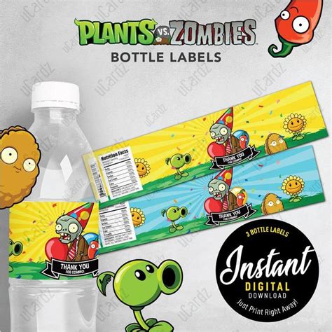 Printable Plants Vs Zombies Bottle Labels Plants Vs Zombies Etsy