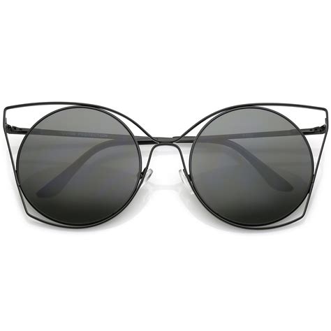 Womens Oversize Round Laser Cut Cat Eye Sunglasses Zerouv