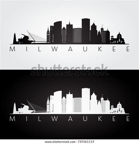 Milwaukee Usa Skyline Landmarks Silhouette Black Stock Vector (Royalty ...