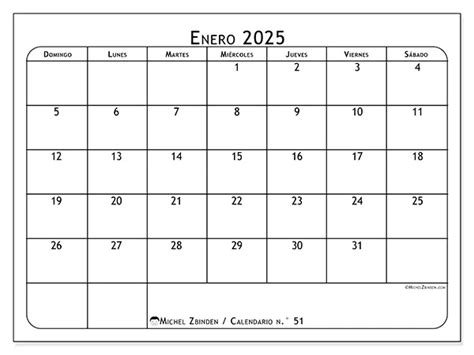 Calendario n 51 enero de 2025 Simpatía Michel Zbinden ES