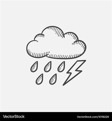 Cloud With Rain And Lightning Bolt Sketch Icon Vector Image