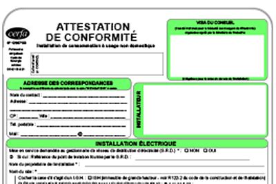 Attestation de conformité Consuel pour le raccordement dun local neuf