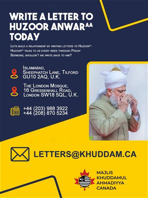 Write a letter to Huzoor - Majlis Khuddamul Ahmadiyya Canada