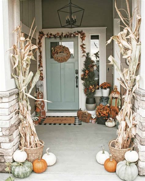 Fall Front Door Decor With Dried Corn Stalks Soul And Lane