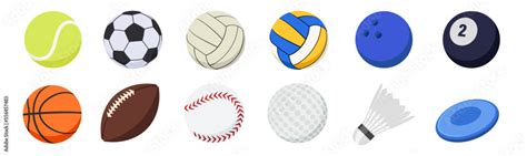 Sports balls minimal flat icon set. Cartoon style. Stock Vector | Adobe Stock