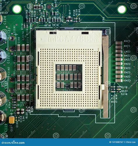 Close Up CPU Socket On A Computer Motherboard Stock Image Image Of