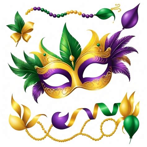 Premium Vector Mardi Gras Element Vector Set White Background Isolated