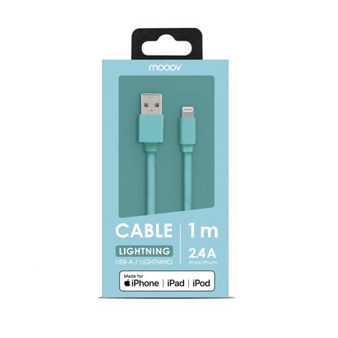 Câble MFI USB A plat pour iPhone iPad 1 m vert peppermint