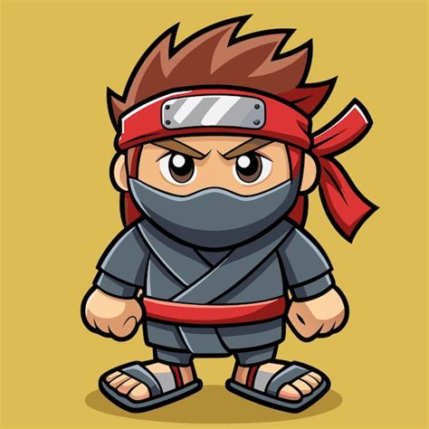 El lindo ninja con zapatillas de madera tradicionales Ilustración