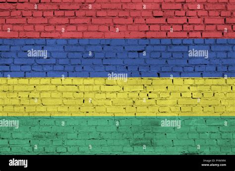 Mauritius Flag Is Painted Onto An Old Brick Wall Stock Photo Alamy