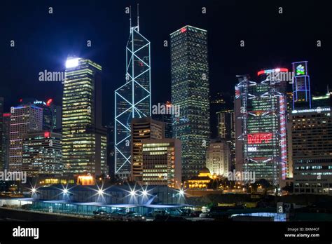 Standard Chartered Hong Kong Skyline Hsbc Bank China Night Lights Hi